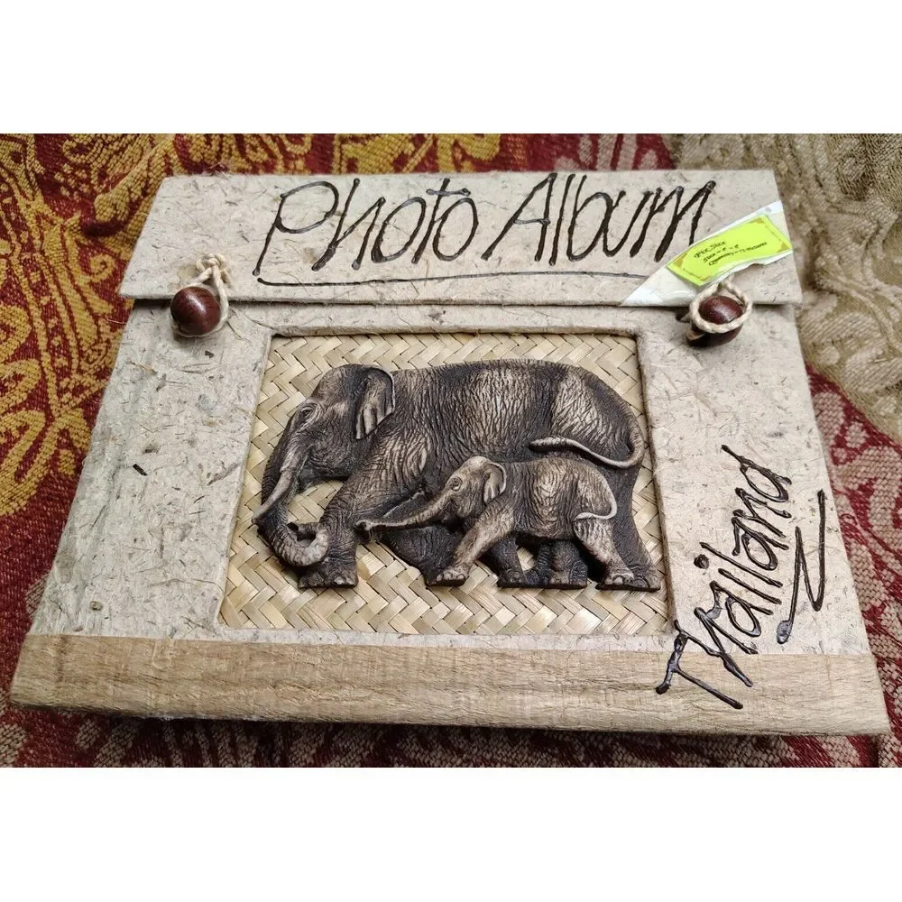 Vintage Laos Photo Album Hand Made 3D Image of Elephants Cloth Photo Sheets 4x6